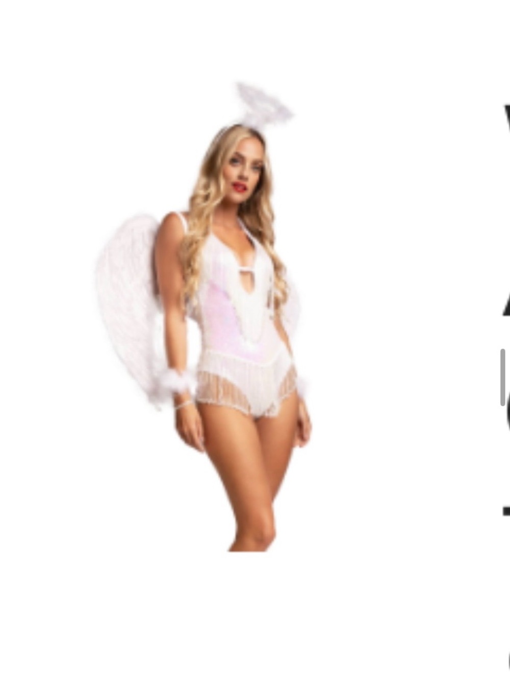 Tipsy Elves White Fringe Angel Lace Teddy with Halo